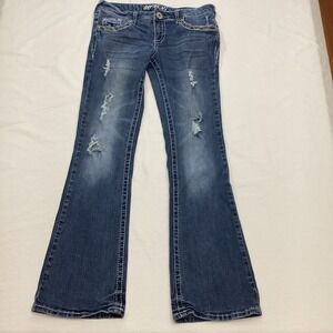Series 31 Bootcut Jeans Juniors Size 7 Distressed Dark Wash Embellished Pockets